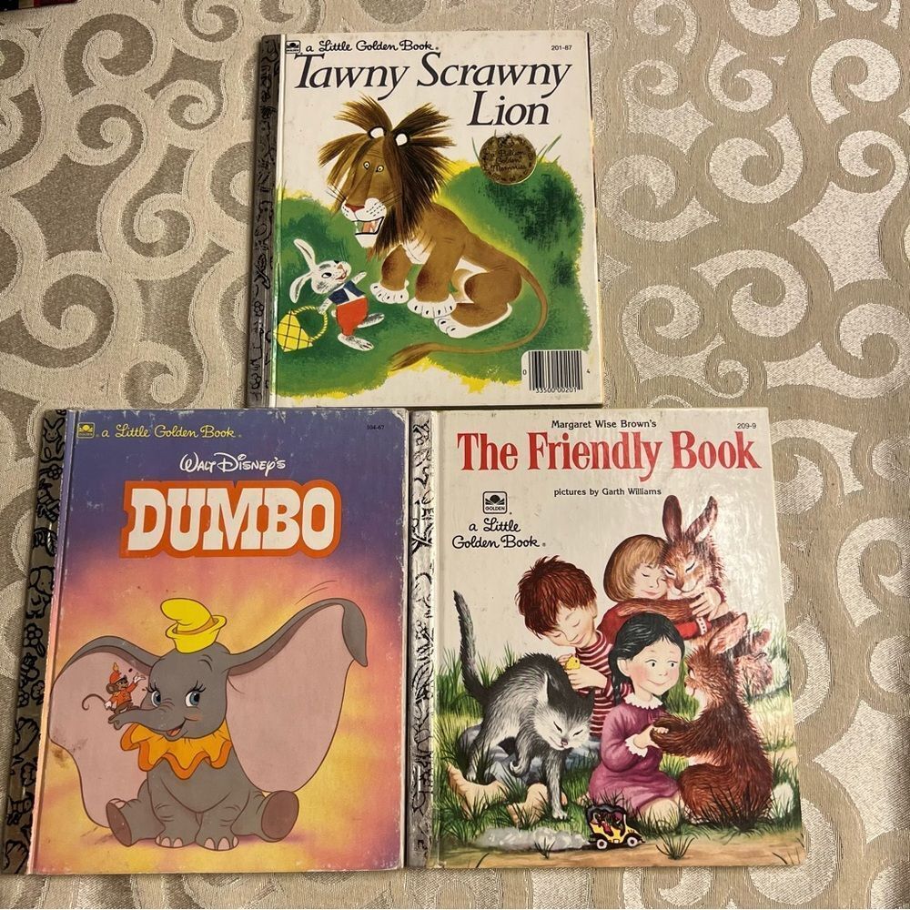 Vintage Golden Books (3): DUMBO , THE FRIENDLY BOOK , TAWNY SCRAWNY LION